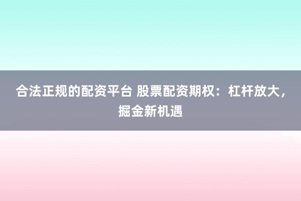 合法正规的配资平台 股票配资期权：杠杆放大，掘金新机遇